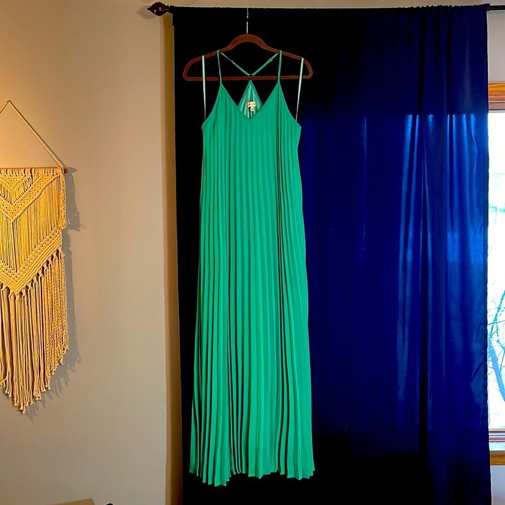 Teal pleated maxi dress